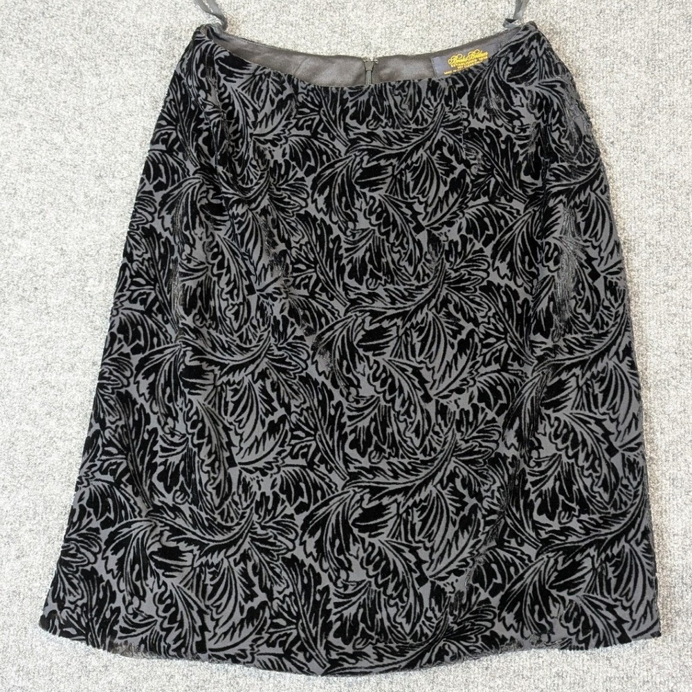 Brooks Brothers Devoré Black Burnout Velvet Silk Blend Floral Midi Skirt  10